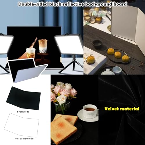 15PCS Black Velvet Flocked Product Photography Backdrops Board with 2PCS LED Lighting Kit Anti-Glare Photo Backdrop for Small Product Food Jewelry Cosmetic. (16x11.5in)