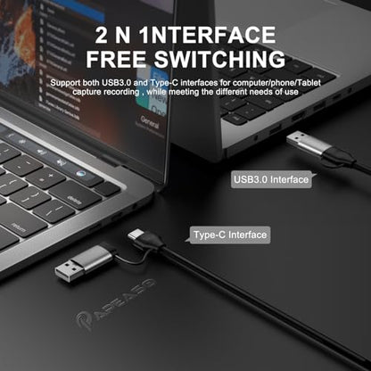 Papeaso Video Capture Card, 4K HDMI to USB/USB C 3.0 Capture Card, 1080P 60FPS Video Capture Device, for Streaming, Teaching,Gaming, Video conferencing or Live Broadcasting - color: Grey-A/C