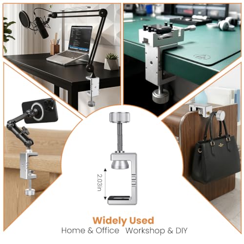 Heavy Duty C Clamp & Desk Clamp, Aluminum Alloy Table Mount with 1/4" & 3/8" Camera Tripod Adapter, Wide Jaw Design for Desk, Shelf, Camera Mount, Woodworking & Workbench (Silver) - color: Silver