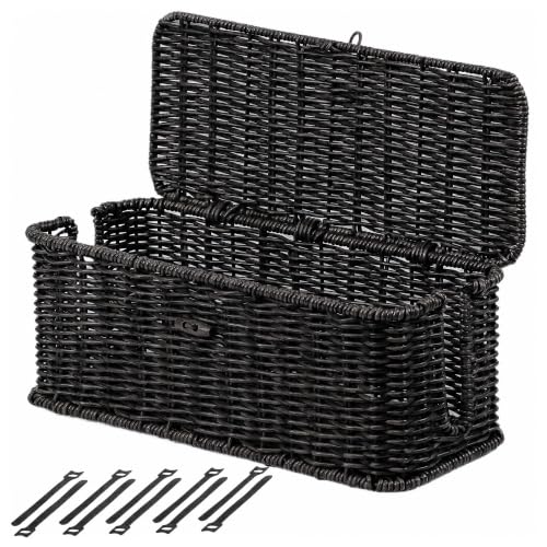 BROWNLILY Cable Management Box, Rattan Style Cord Organizer Cord Hider Outlet Covers Baby Proofing for Power Strip TV PC Router Charger Under Desk Storage with Lockable Lid and Cable Ties-Black, M - color: Black, size: M
