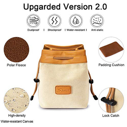 S-ZONE Soft Camera Bag DSLR Insert Handbag Drawstring Lens Case | Water-resistant Canvas, Drawstring closure, Dust-proof, Scratch-resistant, Compatible with Canon Nikon Sony - color: Brown, size: Large