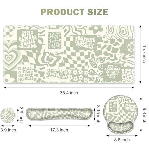 Large Desk Mat, Beige Gaming Mouse Pad, Desk Pad Protector, XXL Mousepad + Keyboard Wrist Rest+Mouse Wrist Rest+Coaster Set with Ergonomic Desk Pad for Home Office PC Computer, Retro Boho Aesthetic - color: Beige Retro Boho