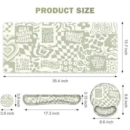 Large Desk Mat, Beige Gaming Mouse Pad, Desk Pad Protector, XXL Mousepad + Keyboard Wrist Rest+Mouse Wrist Rest+Coaster Set with Ergonomic Desk Pad for Home Office PC Computer, Retro Boho Aesthetic - color: Beige Retro Boho