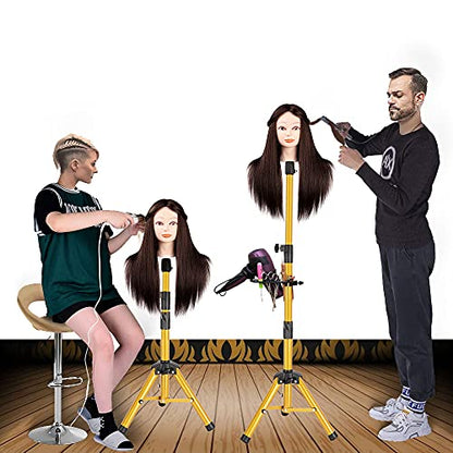ZQIAN BEAUTY Heavy-duty Wig Stand Tripod, 55 Inch Metal Mannequin Head Stand Tripod For Hairdressing Training Head, Adjustable Wig Head Stand with Tool Tray (Golden, Mannequin Head Not Included) - color: Golden, size: 55 Inch