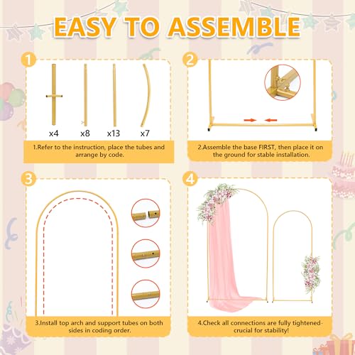 Toodour Arch Backdrop Stand 7.2FT, 6FT Set of 2 Gold Metal Wedding Balloon Arch Stand for Birthday Anniversary Graduation Ceremony Opening Ceremonies Christmas New Year Garden Decorations - size: 7.2FT,6FT