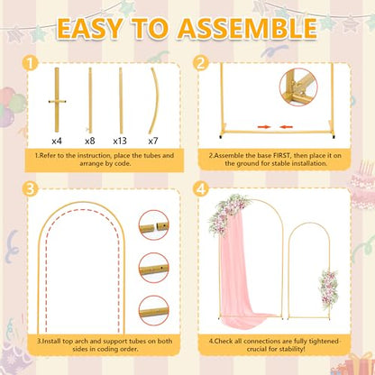 Toodour Arch Backdrop Stand 7.2FT, 6FT Set of 2 Gold Metal Wedding Balloon Arch Stand for Birthday Anniversary Graduation Ceremony Opening Ceremonies Christmas New Year Garden Decorations - size: 7.2FT,6FT