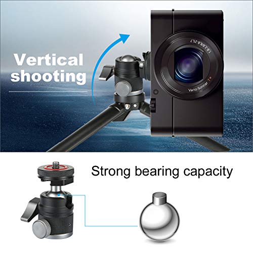 Mini Ball Head with 1/4" Hotshoe Mount Adapter 360 Degree Rotatable Aluminum Tripod Head for DSLR Cameras HTC Vive Tripods Monopods Camcorder Light Stand - size: 1/4" & 3/8"ColdShoe