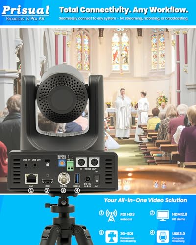 Prisual NDI PTZ Camera System Gen 5, NDI 6 & NDI HX3 Certified, 20X Optical Zoom, AI Auto Tracking, PoE HDMI SDI Bundle PTZ for Church Worship, PTZ Controller, (NDI PTZ Bundle TEM-20N PROx2+TEM-JOY1) - color: Steel Gray