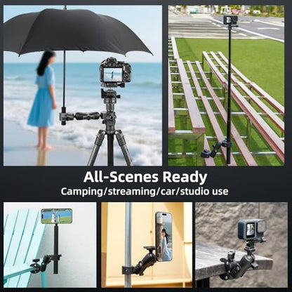 BRDRC Double Clamp Mount Umbrella Holder Camera Pole Bracket for Stroller Wheelchair Monitor Magic Socket Arm Desk Photo Studio Light Stand Photography Reflector Flag Cross Bar Accessories