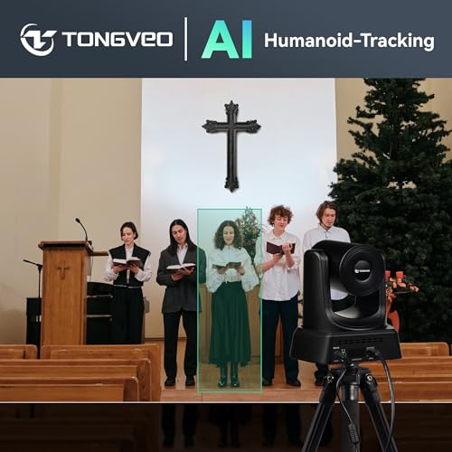 TONGVEO Wireless AI PTZ 20X Zoom Camera with Auto-Tracking: Built-in 5.8GHz Receiver for Cable-Free Setup, 1080P 60fps Conference Camera for Church Services, Online Classes & Hybrid Meetings - color: Gloss