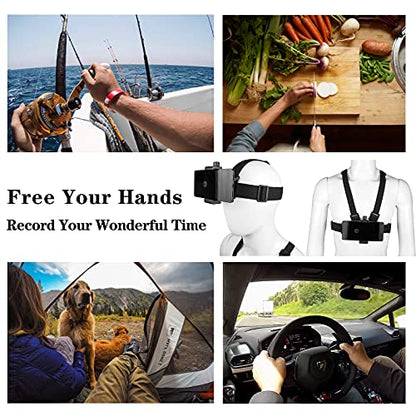 Phone Chest Mount Harness Vest and Head Strap Clip Holder | POV/VLOG, Compatible with phones and atcion cameras