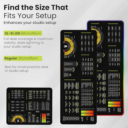 Mixing & Mastering Cheat Sheet Mousepad – 35×25cm (13.8"x9.8") & 80×30cm (31.5"x11.8") – Studio Desk Mat for Music Producers, DJs & Engineers – LED Version Available - size: XXL No Led (800x300mm)