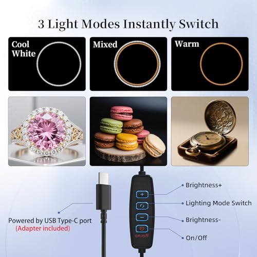 16x16x12 Photo Light Box with USB-C Cable, 18W Dimmable LED Photography Studio Box (CRI 97+, 3 Light Modes), Foldable Photo Booth with 6 Backdrops & Diffuser for Jewelry, Product Shots