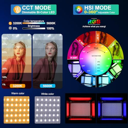 GVM RGB Photography Lighting Kits with 2 Softboxes, 680RS 50W Studio Lights with Bluetooth Control, 2 Packs Video Light with 18 Lighting Scenes, led Panel Lights for Video Recording, 8500lux/0.5m