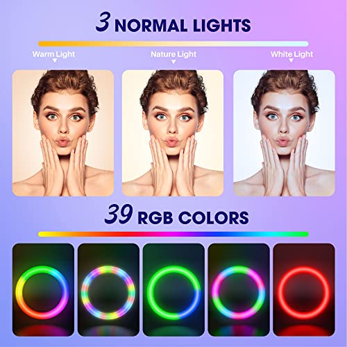 TODI 12" RGB Ring Light with 63" Tripod Stand, 3 CCT Mode and 39 Color Mode Selfie RingLight with Stand, 2-in-1 LED Ring Light with Selfie Remote, for Makeup, Live Stream - color: RGB-1
