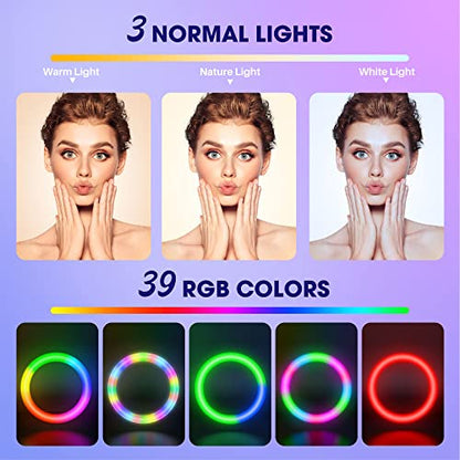 TODI 12" RGB Ring Light with 63" Tripod Stand, 3 CCT Mode and 39 Color Mode Selfie RingLight with Stand, 2-in-1 LED Ring Light with Selfie Remote, for Makeup, Live Stream - color: RGB-1