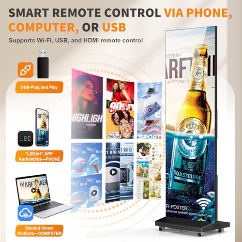 80" LED Digital Signage Display with Flight Case, P1.86 Foldable Spliceable LED Poster Screen Kiosk with Content Management System, WiFi/USB/HDMI for Events, Rentals & Commercial Use (Black, 2 Panel) - size: 2 Unit & Flight Case