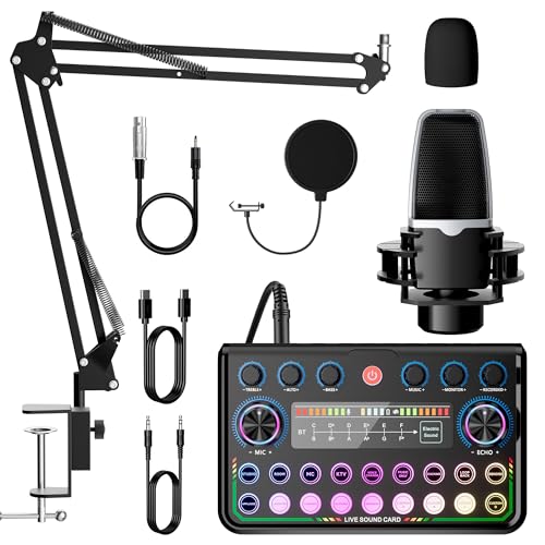 SINWE Podcast Equipment Bundle,Audio Interface with Studio Condenser Microphone for Smartphone & PC,Plug-and-Play Live Sound Card,Perfect for Streaming, Singing, YouTube & Gaming