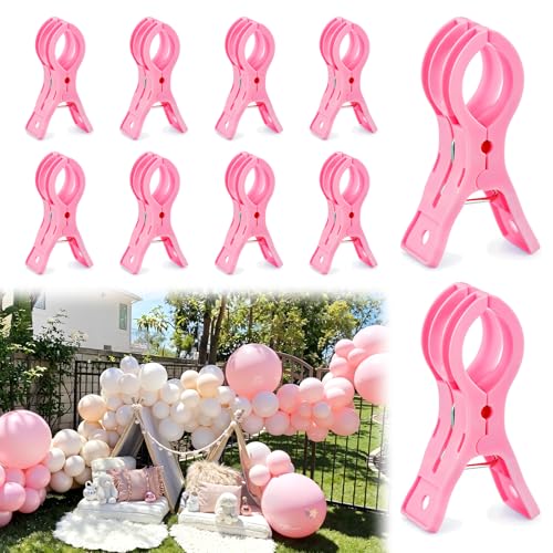 EMART 10 Pack Balloon Arch Clips Plastic Pink Large Towel Clips 3.5 Inch Heavy Duty Spring Clamps for Backdrop Stand Balloon Arch Kit Birthday Decoration Crafts Woodworking Photography Studios - color: Pink