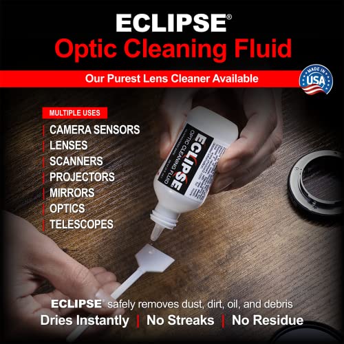 Eclipse Optic Cleaning Solution - Camera Lens and Digital Sensor Cleaner Fluid - Works with All Cameras, Binoculars, and Other Optical Products - Dropper Tip (59ml) - 2oz - size: 2oz, style: Eclipse