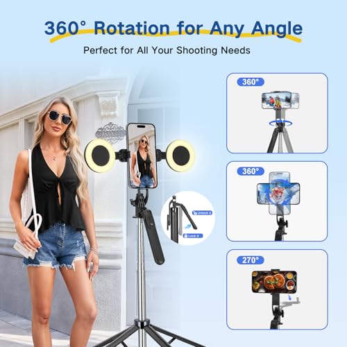 Content Creator Vlogging Kit,180CM Metal Selfie Stick Tripod with Light and Wireless Microphones,Vlogging Kit for iPhone/Android,Phone Tripod for Tiktok &YouTube Starter Kit - color: Black-SM