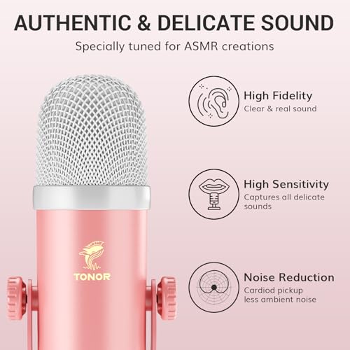TONOR ASMR Microphone Equipment Bundle With Audio Interface, Immersive 3D Stereo, Dual Condenser Mics With Mixer, Clear Sound, Volume Control, Furry Windscreens, ASMR Starter Pack, Pink - color: Pink