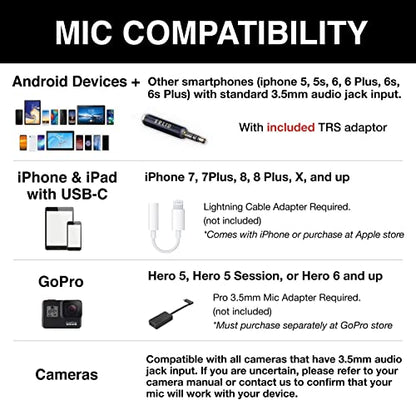Solid Clip On Lavalier Lapel Microphone 2 Pack Set for iPhone and Android Vlogging, Interview, Selfie Videos
