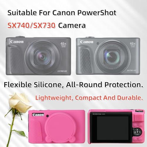 Camera Case for Canon PowerShot SX740/ SX730 Digital Camera,SX740 HS Case, Soft Silicone Protective Case Removable Lens Cover,Comes with 2 Screen Protectors and 1 Wrist Strap. (Peach Red) - color: Peach Red