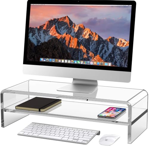 Egchi Acrylic Monitor Stand, 2 Tiers Computer Monitor Riser(20x8x5.5 Inch), Monitor Riser/Computer Stand for Home,Office,Business,PC Desk Stand for Keyboard Storage& Multi-Media Laptop Printer Screen - size: 20''x8''x5.5''- 2 Tiers
