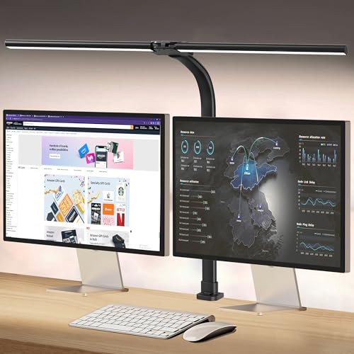 AKRRYR Led Desk Lamp for Home Office,24W Bright Eye-Caring Desk Light with Clamp,5 brightness and 5 temperatures Dimmable Workbench Task Light, Adjustable Gooseneck Table Lamp for Monitor Study(black) - color: Black-Clamp