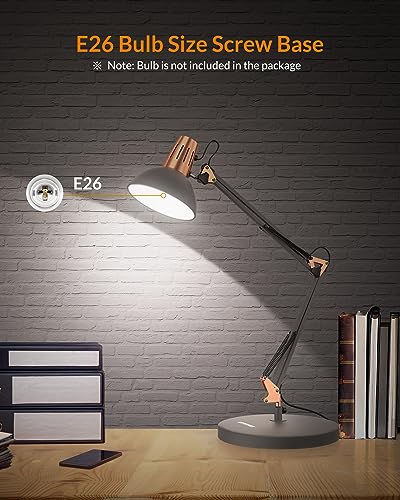LEPOWER Metal Desk Lamp, Adjustable Goose Neck Architect Table Lamp with On/Off Switch, Swing Arm Desk Lamp with Clamp, Eye-Caring Reading Lamp for Bedroom, Study Room &Office (Sandy Black) - color: Sand Black