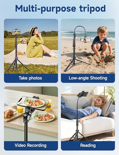 Phone Tripod Stand, 85" Tall Cellphone Tripod for iPhone with Gooseneck Remote, Flexible Portable Phone Stand for Recording, Compatible with iPhone 14 13 12 Pro Android Camera