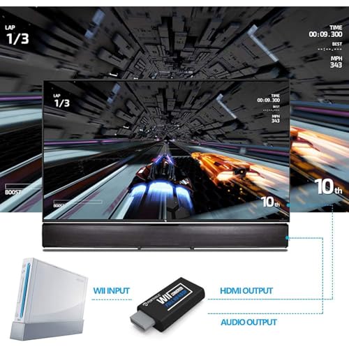 PORTHOLIC Wii to HDMI Converter 1080P with 5ft High Speed HDMI Cable Wii2 HDMI Adapter Output Video&Audio with 3.5mm Jack Audio, Support All Wii Display 720P, NTSC, Compatible with Full HD Devic