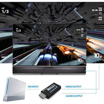 PORTHOLIC Wii to HDMI Converter 1080P with 5ft High Speed HDMI Cable Wii2 HDMI Adapter Output Video&Audio with 3.5mm Jack Audio, Support All Wii Display 720P, NTSC, Compatible with Full HD Devic
