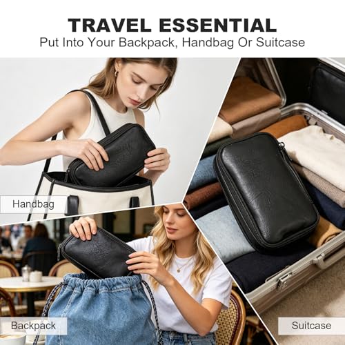 Travel Cable Organizer Bag, Electronic Accessories Carry Pouch, Portable Waterproof Double Layers All-in-One Storage Bag for Cord, Charger, Phone, Earphone (Black, Small)