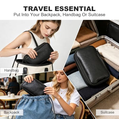 Travel Cable Organizer Bag, Electronic Accessories Carry Pouch, Portable Waterproof Double Layers All-in-One Storage Bag for Cord, Charger, Phone, Earphone (Black, Small)
