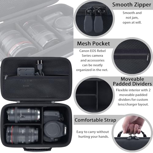 khanka Camera Case for Canon EOS Rebel R6V/T7/T100/T6/R50/R100/R5/R7/R8/R6 Mark II/SL3 DSLR Camera,Travel Protective Carrying Case for Canon EOS Rebel Camera and 18-55mm/18-45mm Lens(Case Only) - color: Black