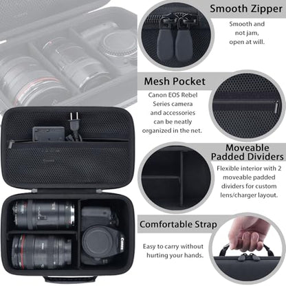 khanka Camera Case for Canon EOS Rebel R6V/T7/T100/T6/R50/R100/R5/R7/R8/R6 Mark II/SL3 DSLR Camera,Travel Protective Carrying Case for Canon EOS Rebel Camera and 18-55mm/18-45mm Lens(Case Only) - color: Black