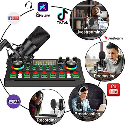 Podcast Equipment Bundle, 48V XLR Podcast Microphone Bundle, Voice Changer with Adjustable Mic Stand, Studio Condenser Microphone for Smartphone, PC, DJ, Video Recording, Streaming, Gaming and Singing