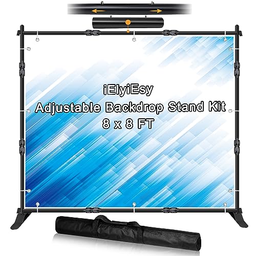 iElyiEsy Backdrop Banner Stand, 8x8FT Heavy Duty Adjustable Step and Repeat Stand with Carrying Bag for Parties Photo Booth Trade Show - size: 8*8 FT