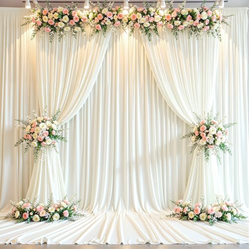20x12 FT Ivory Backdrop Curtain for Parties Wrinkle Free Photo Backdrop Curtains Polyester Wedding Back Drop Cloth Background for Birthday Photography Portraits Pet Photoshoot Prom Decoration - color: Ivory, size: 5'(W) x 12'(H), 4 panels