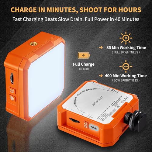 Ailight Magnetic LED Video Light, CRI 98+ 2500-9000K - Orange | Rechargeable 2000mAh, USB-C Fast Charging, Smart Sleep Function, Cold Shoe & Magnetic Mount, on Camera Light - color: Orange