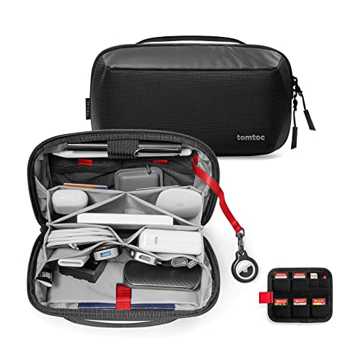 tomtoc Electronic Organizer Accessory Pouch for MacBook Charger, Cables, Power Bank, Hard Drive, Cords, Water-resistant Storage Bag with Removable Card Slots for USB Adapter, Memory Card, Black - color: Black, size: M