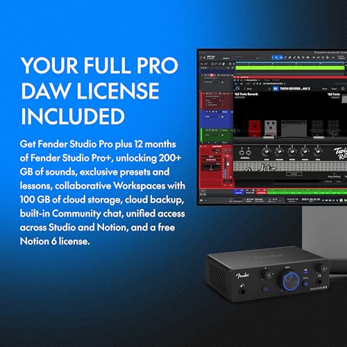 Fender Quantum Complete Recording Bundle with Quantum LT2 USB Interface, Mic, Speakers, Headphones & Recording Software | All-in-One Bundle for the Guitarist, Vocalist & Podcaster