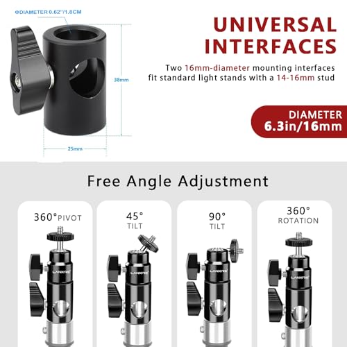 Rapid Adapter Convert with 1/4" Screw Mini Ball Head, 16mm Light Stand Mount Adapter for Studio Monitor Stand, Camera Mount, Photo Studio Photography Light Stand