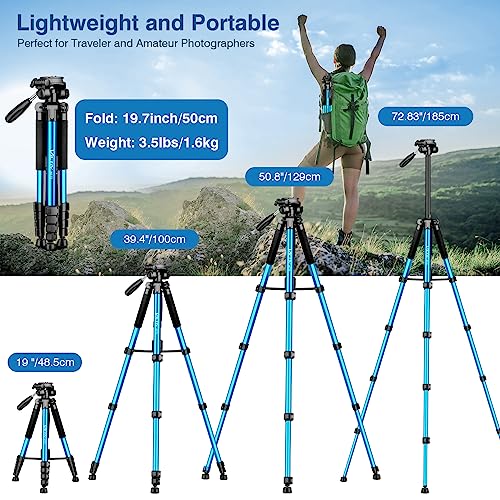 Victiv 72 inch Camera Tripod, Tall Tripod for Camera Cell Phone, Heavy Duty Camera Tripod Stand, Professional Aluminum Monopod, Compatible with Canon Nikon Sony DSLR Cameras - Blue - color: Blue