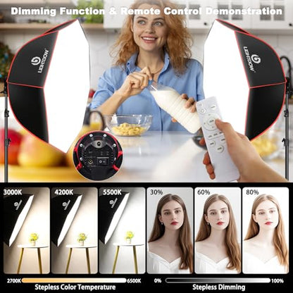 Light Box Photography Lighting Kit:2-Pack 37" Octa Softbox,Honeycomb Grid,110W LED Lamps,RC,Tripod Stands for Studio Light,Video Recording,Portraits,Model/Food/Pet/Baby/Product Shoots & Live Streaming - size: 2-Pack