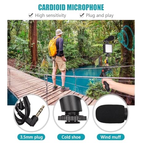 Smartphone Vlog Kit with Mini LED Light, Microphone, Extendable Phone Clip, Tripod, and Adjustable Brightness for Live Streaming, Selfies, Tiktok, YouTube, and Podcast (Phone/Android)