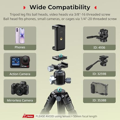 SmallRig VT-20Pro 21.2"/ 53.8cm Mini Tripod for Camera and Phone, Aluminum Alloy Small Desktop Tripod with 360° Ball Head, Table tripods Load Up to 11lb / 5kg - style: VT-20 Pro
