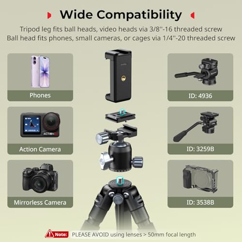 SmallRig VT-20Pro 21.2"/ 53.8cm Mini Tripod for Camera and Phone, Aluminum Alloy Small Desktop Tripod with 360° Ball Head, Table tripods Load Up to 11lb / 5kg - style: VT-20 Pro